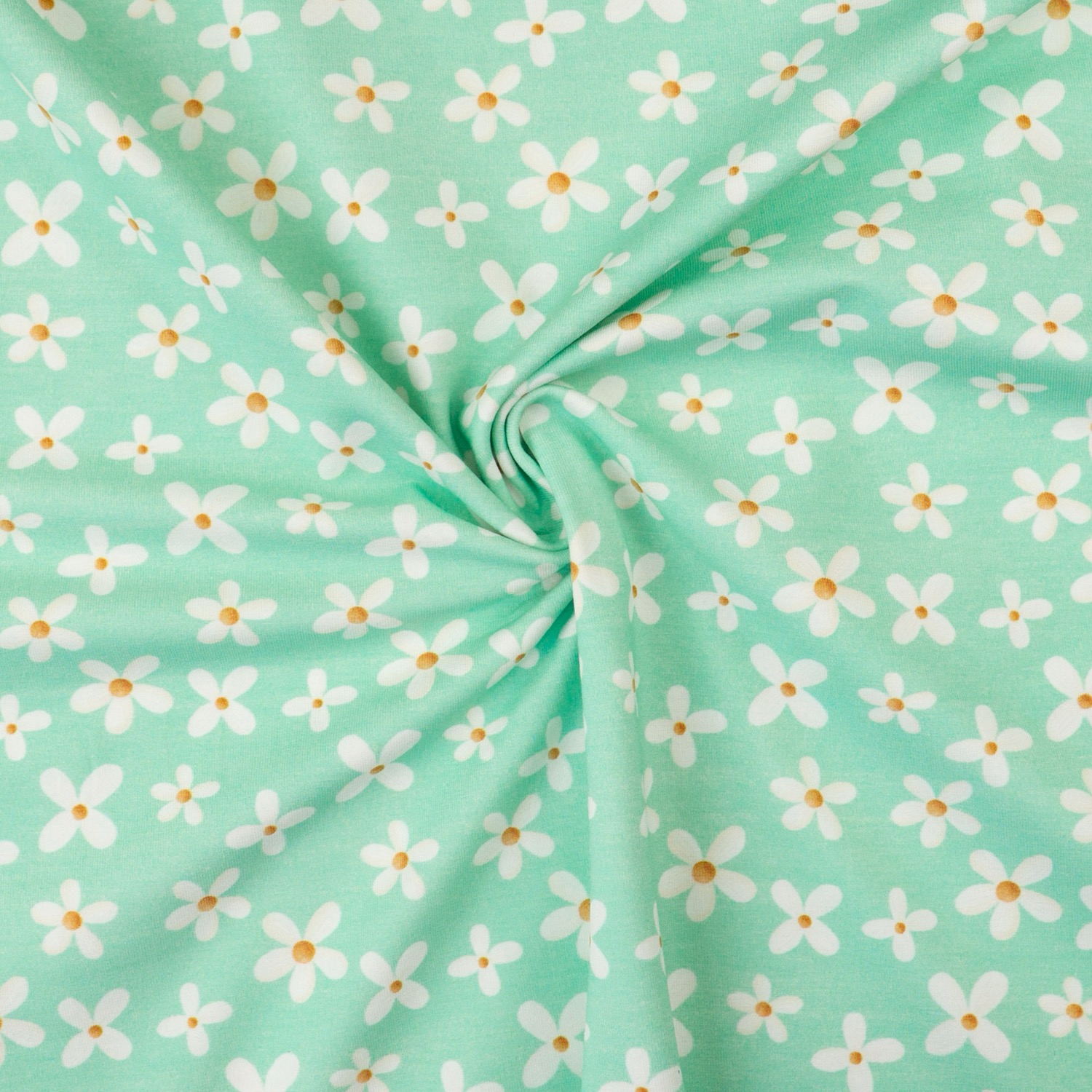 Baumwolljersey, mint, weiß, curry, Kindermotive - gemustert