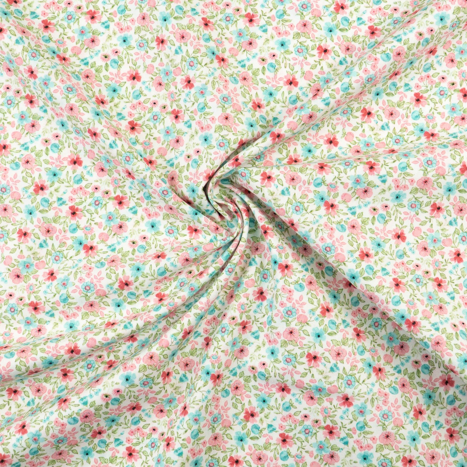 Baumwollstoff, Popeline, weiß, grün, rosa, türkis, Milles Fleures