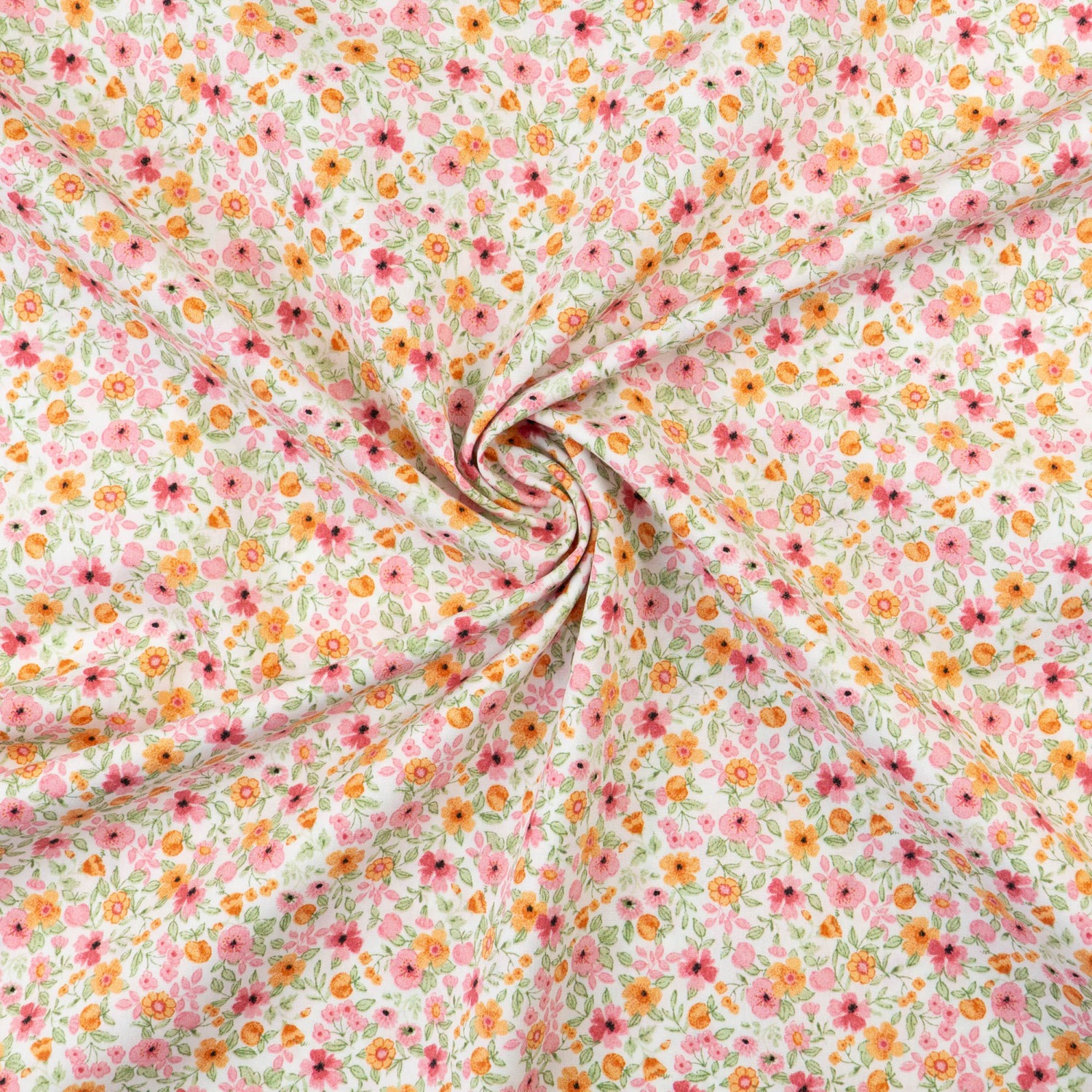 Baumwollstoff, Popeline, weiß, orange dunkel, rosa dunkel, Milles Fleures