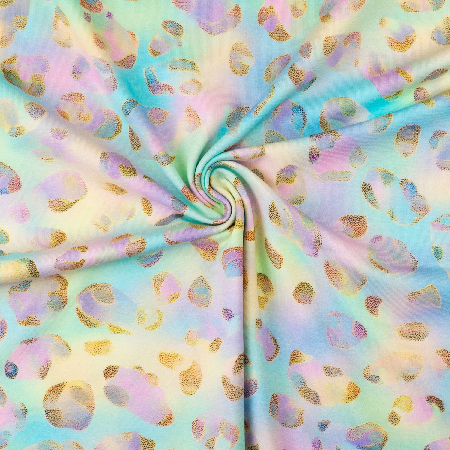 Baumwolljersey, flieder, hellblau, türkis, Animal-Muster