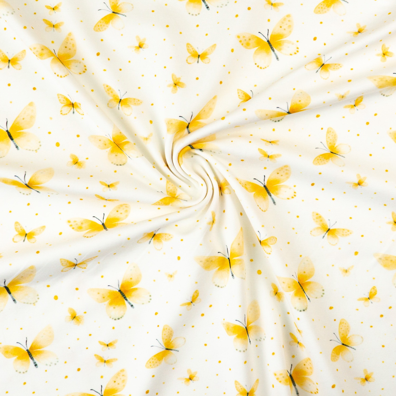 Baumwolljersey, offwhite, gelb, Insekten