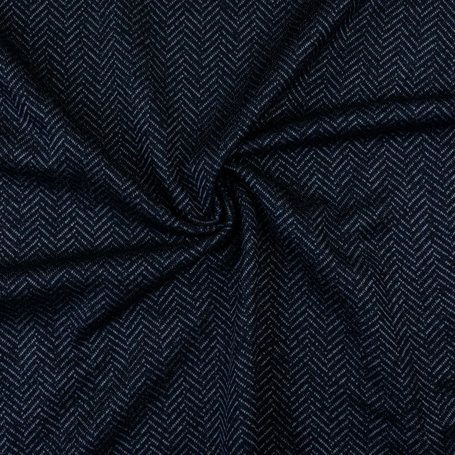 Wollstoff, Strickjacquard, schwarzblau, pastellblau, Fischgrat