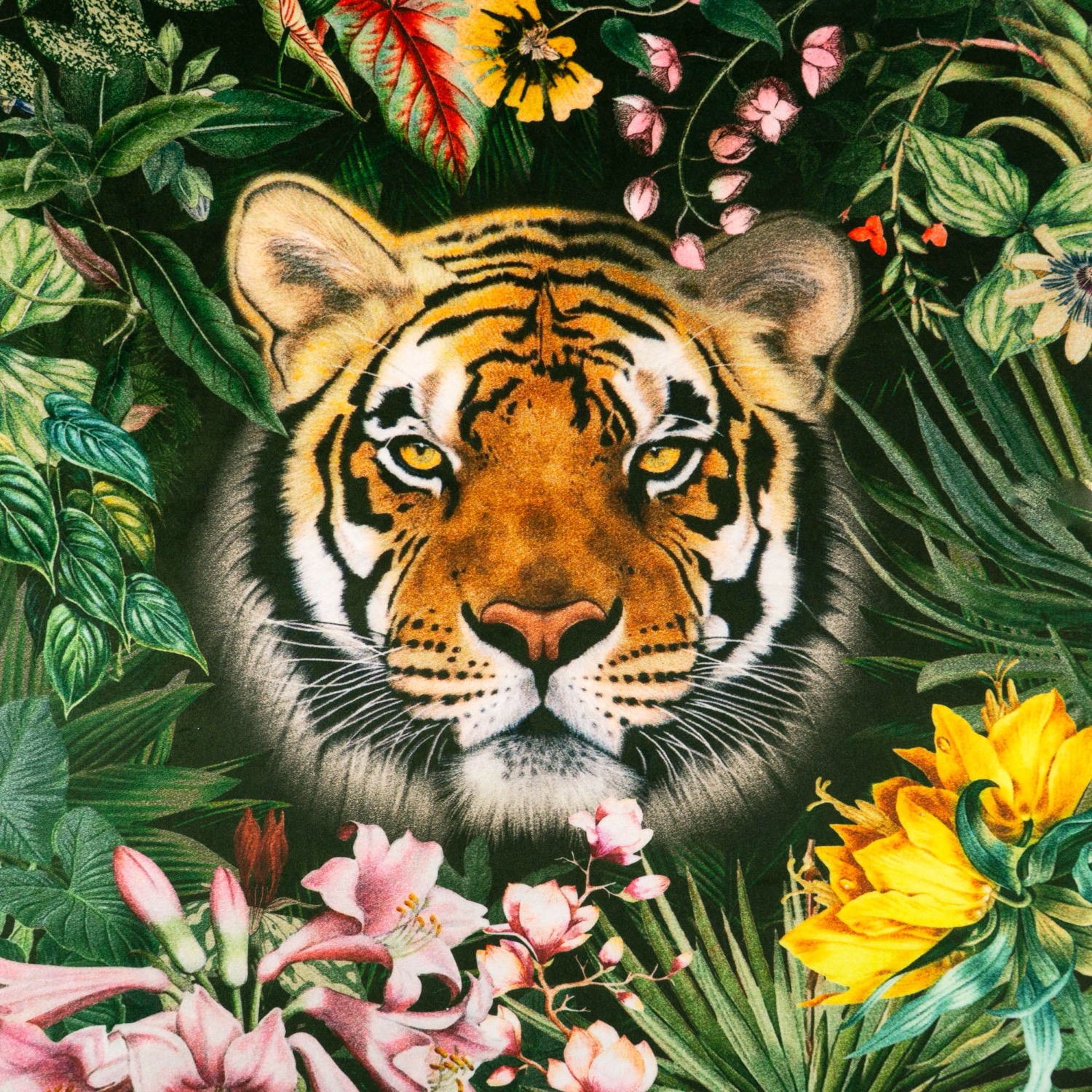 Samtstoff, grüntöne, brauntöne, gelb, rosa, Tiermotive