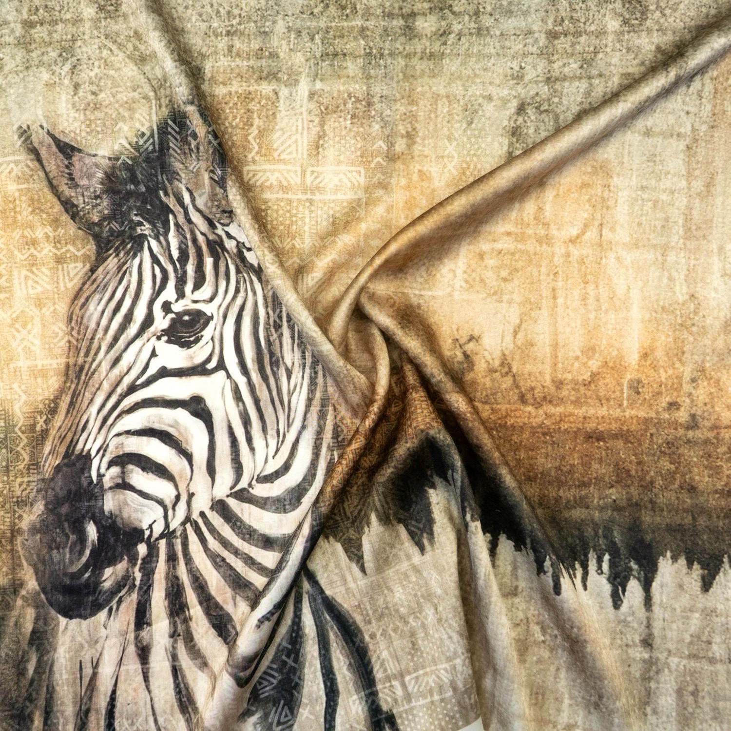 Elastischer Seidenstoff, Satin, brauntöne, grautöne, anthrazit, Tiermotive