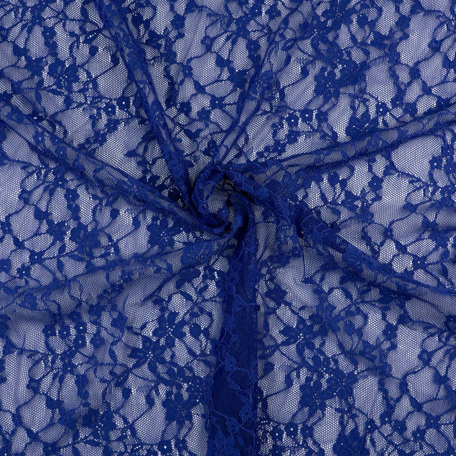 Elastischer Spitzenstoff, blau, floral gemustert