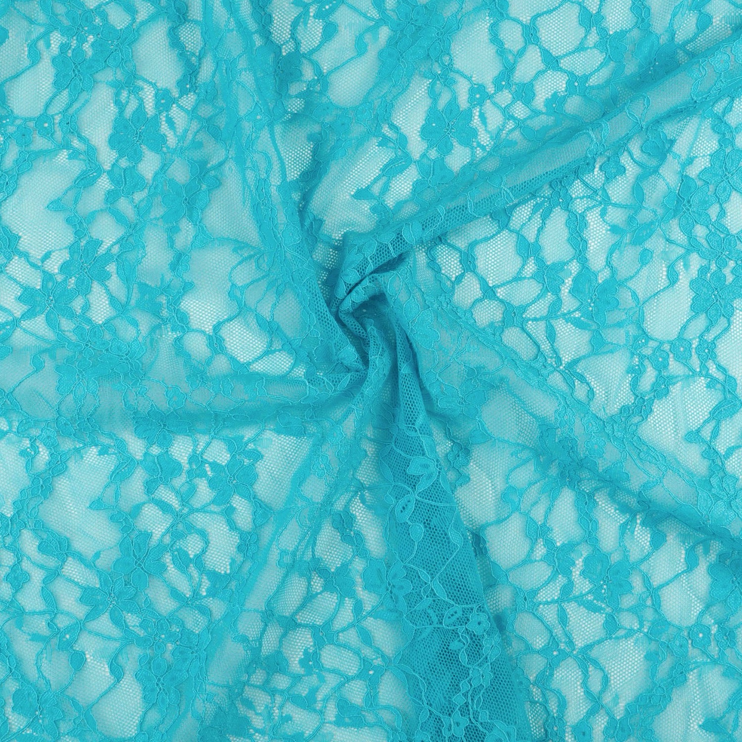 Elastischer Spitzenstoff, cyan, floral gemustert