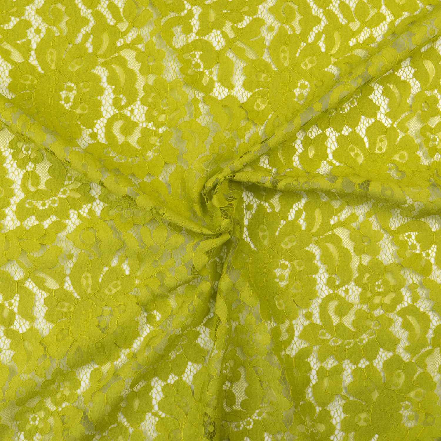 Weicher Spitzenstoff, gelbgrün, uni, floral gemustert