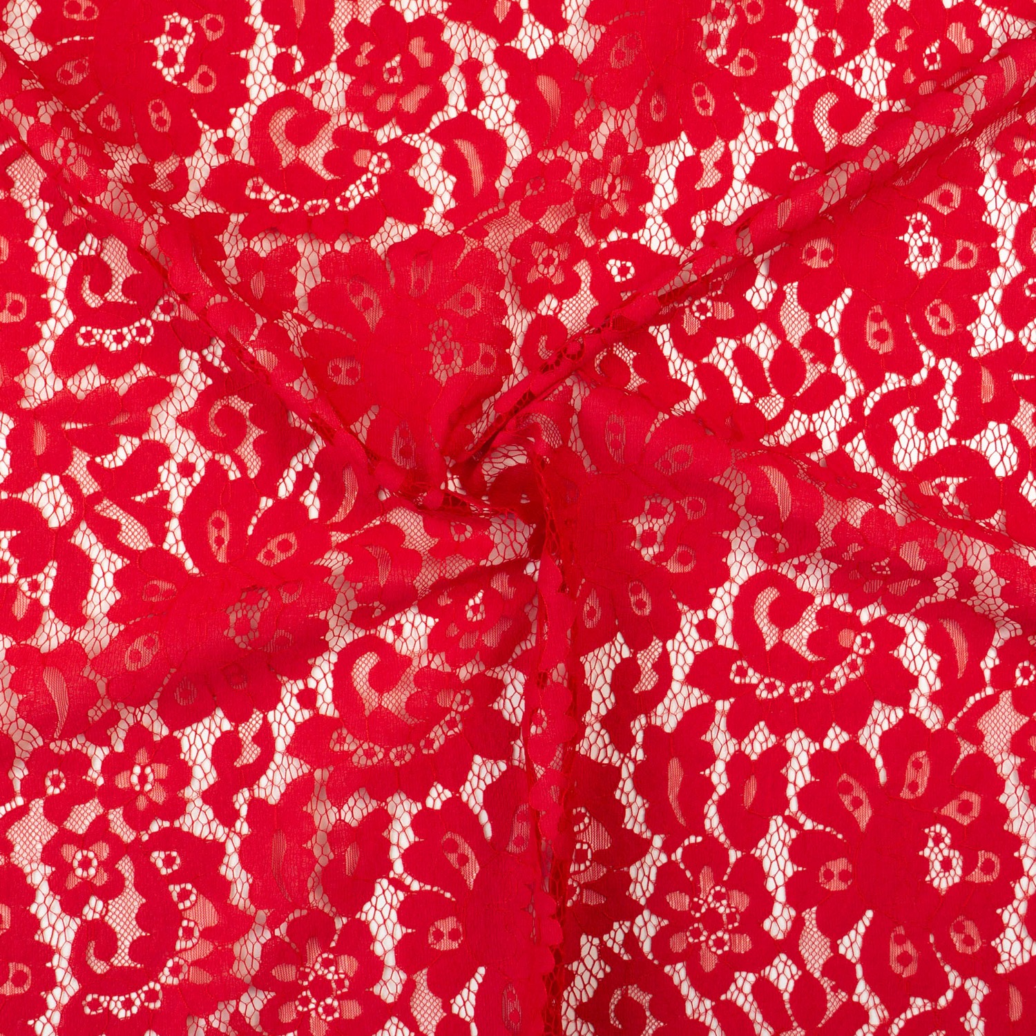 Weicher Spitzenstoff, rot, uni, floral gemustert