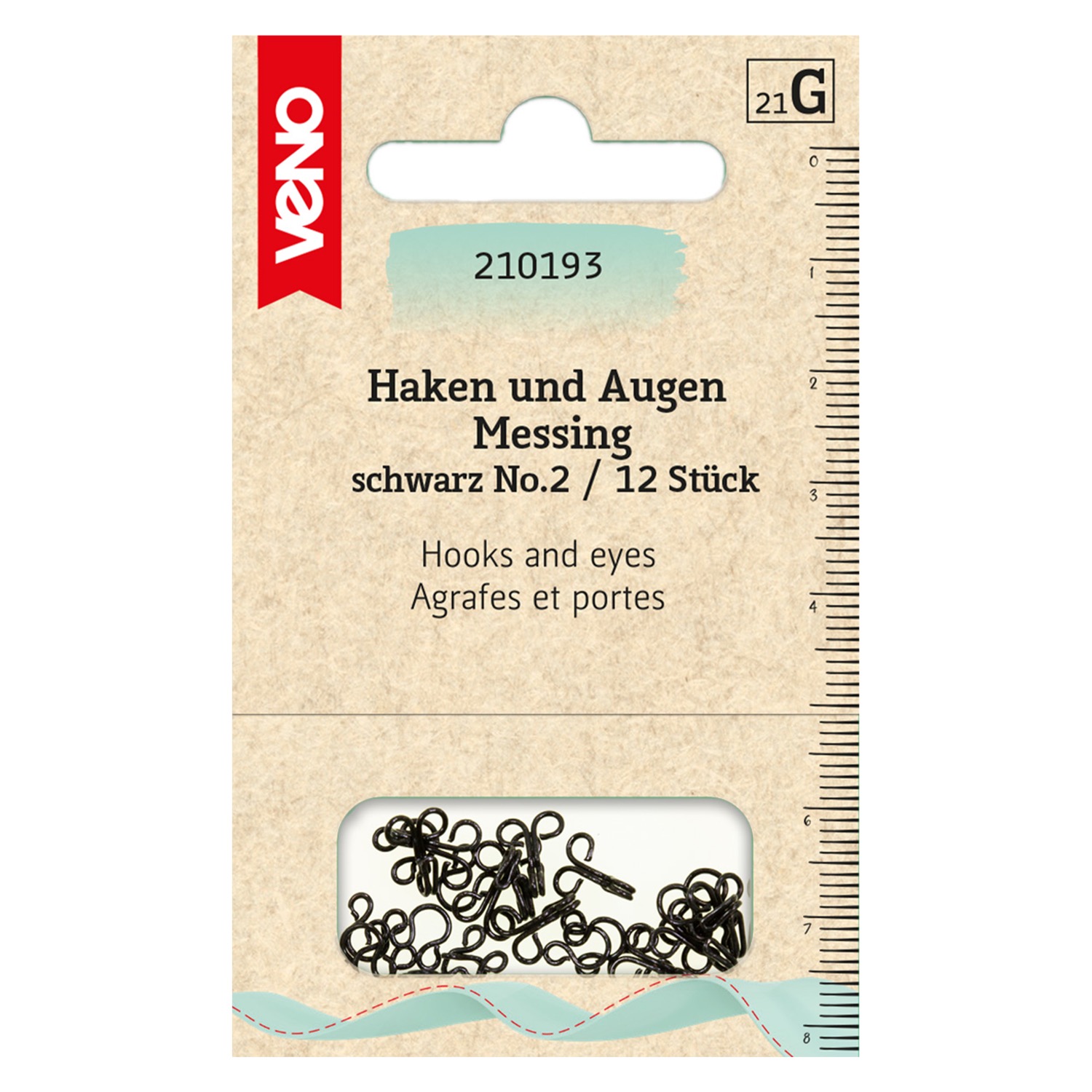 Haken und Augen, Packung, Metall, Schwarz, 12 Stück
