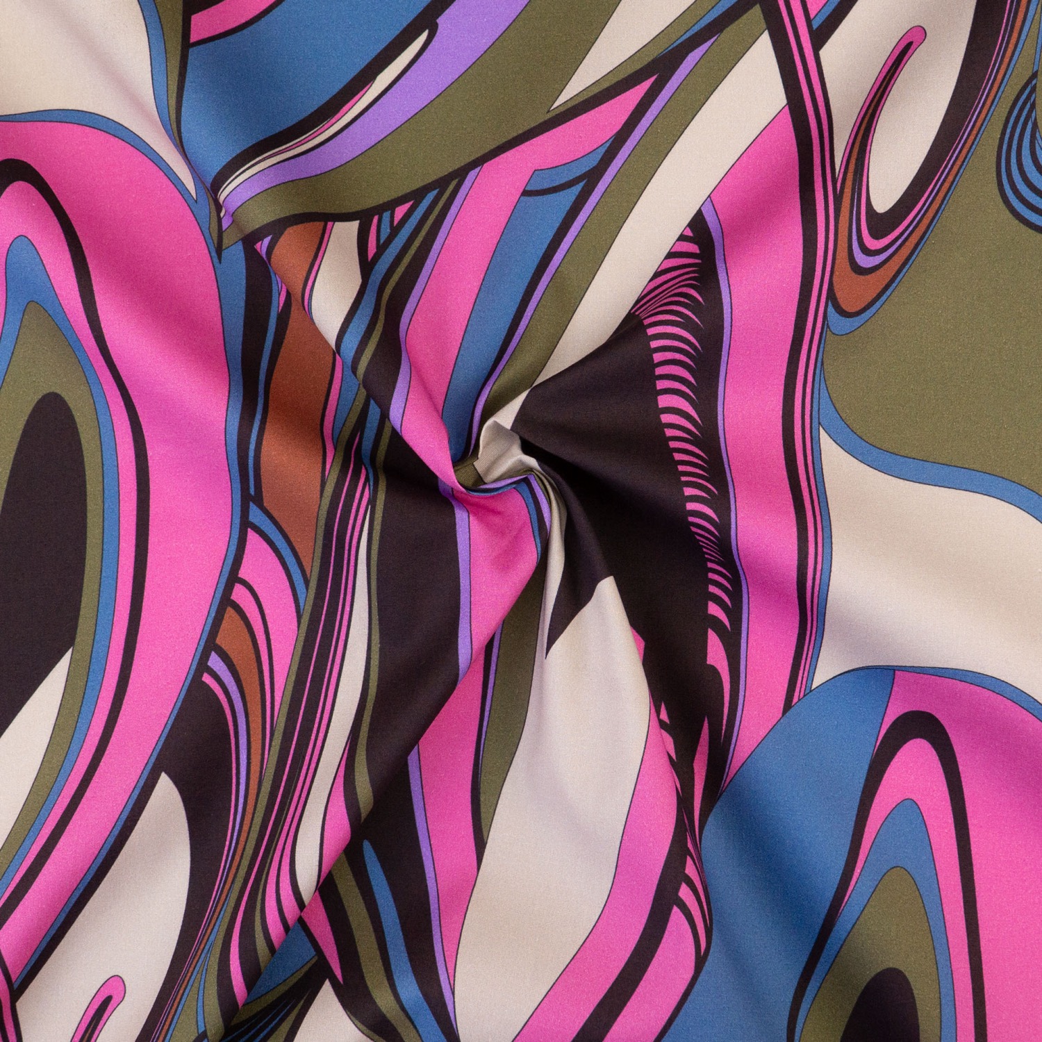 Elastischer Baumwollstoff, Popeline, pink, schwarz, blau, oliv, abstrakt gemustert