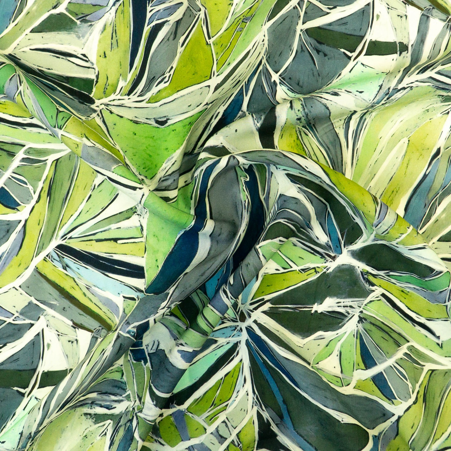 Viskosestoff, Javanaise, grüntöne, blautöne, grautöne, abstrakt gemustert