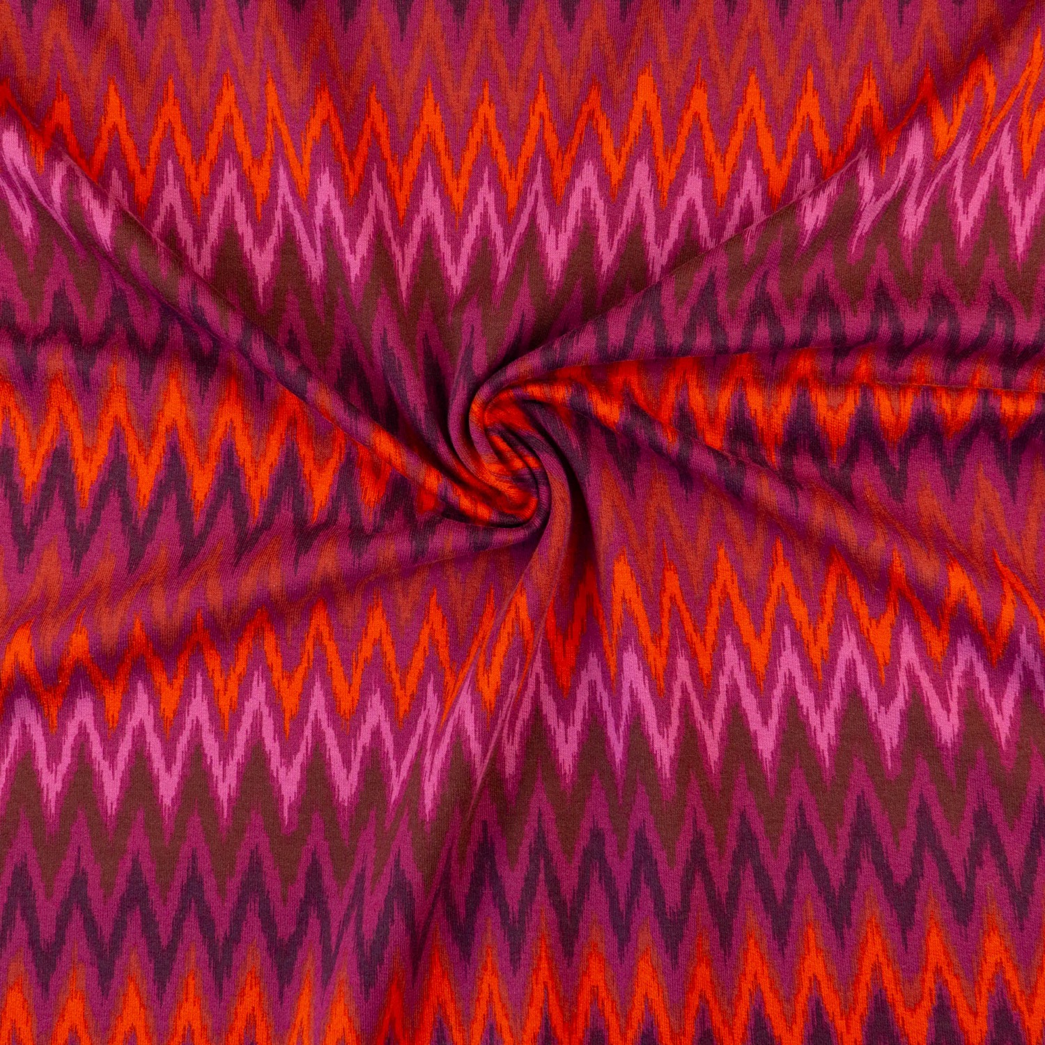 French Terry, rottöne, lilatöne, Chevron-Muster