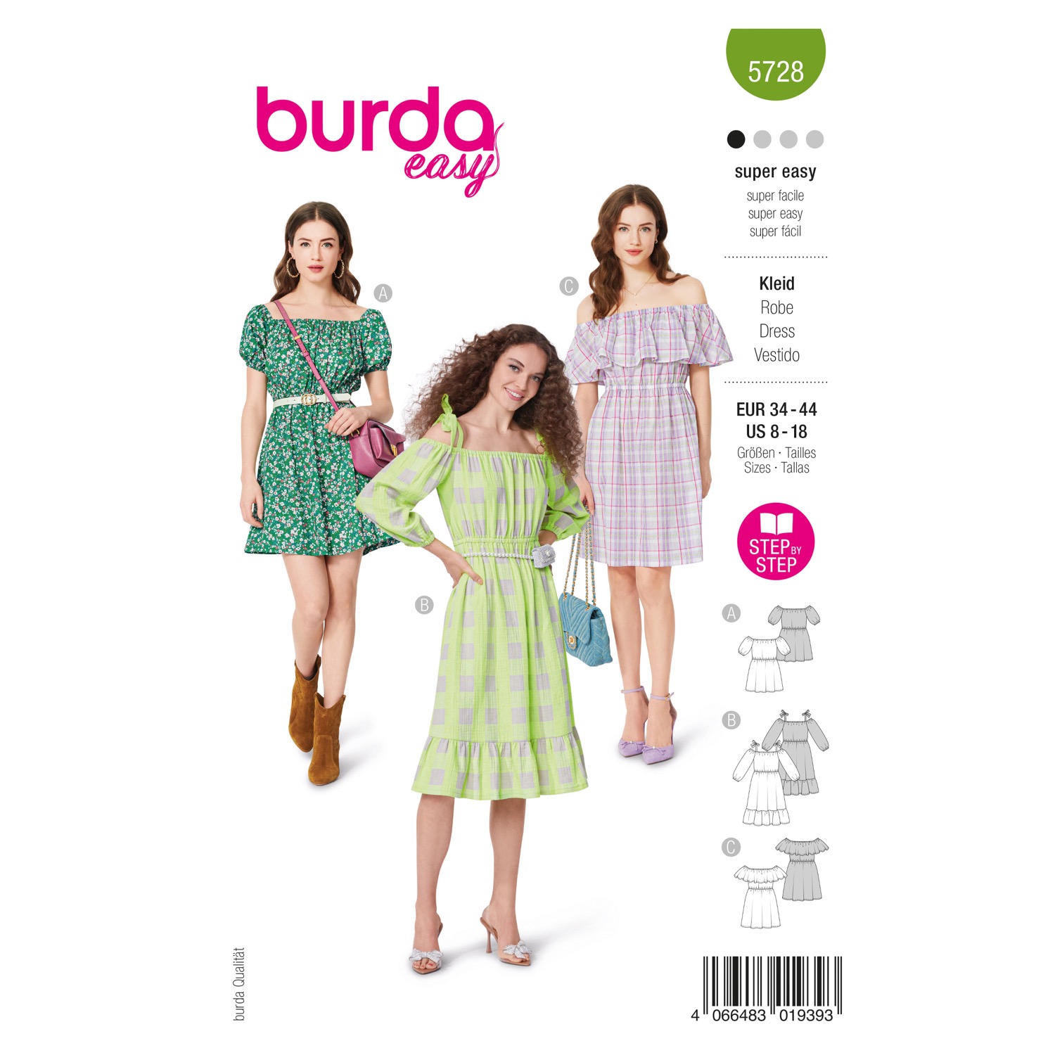 Schnittmuster Burda easy, Kleid, grün