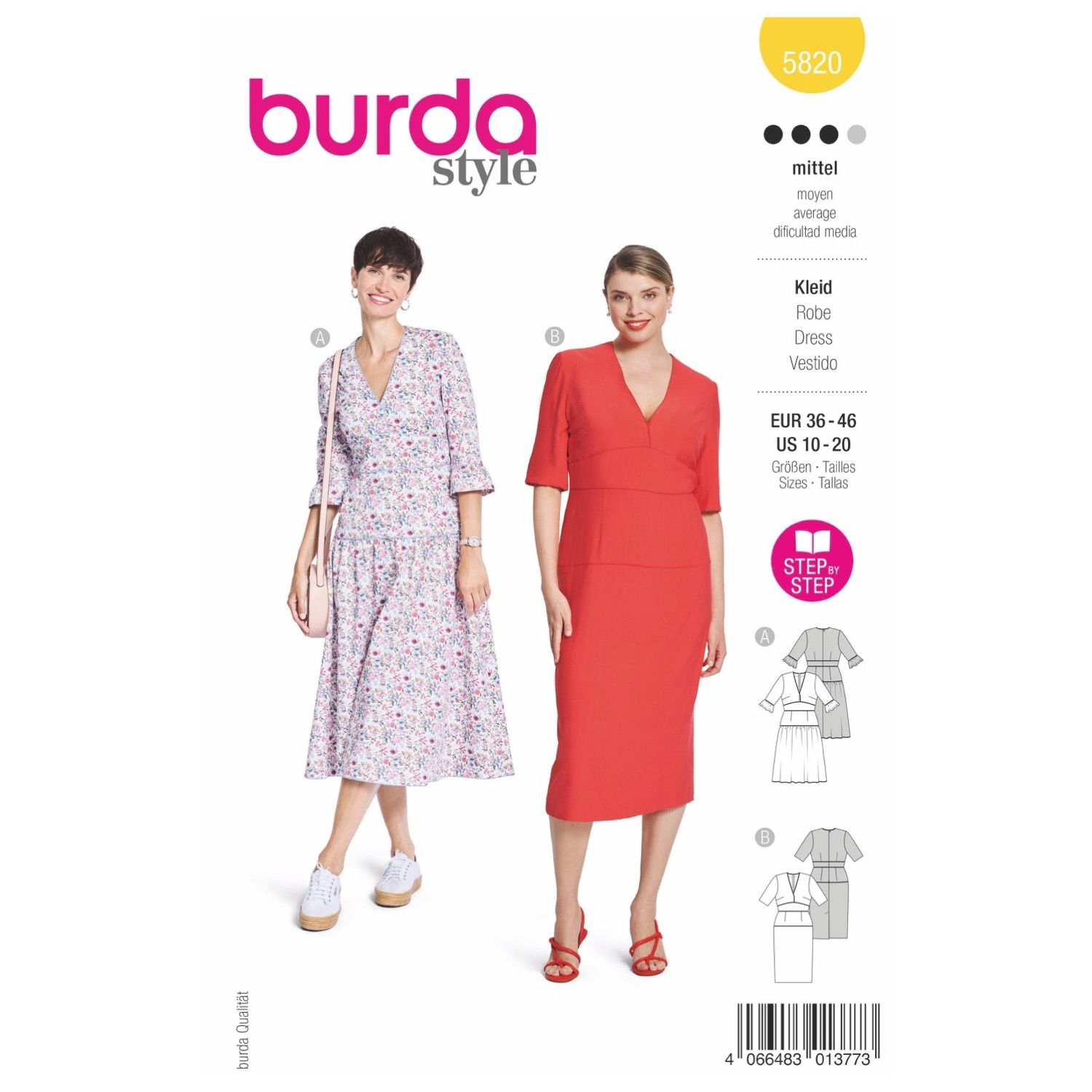 Schnittmuster Burda style, Kleid, Gelb