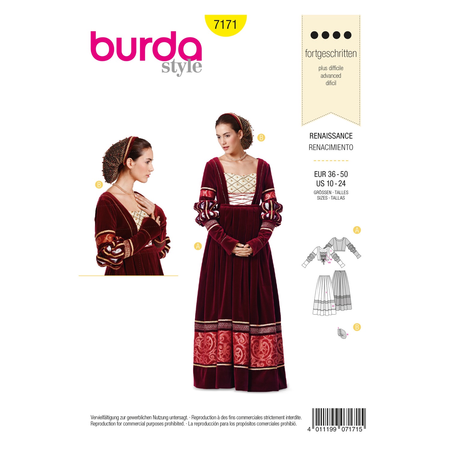 Schnittmuster Burda style, Verkleidung, Gelb