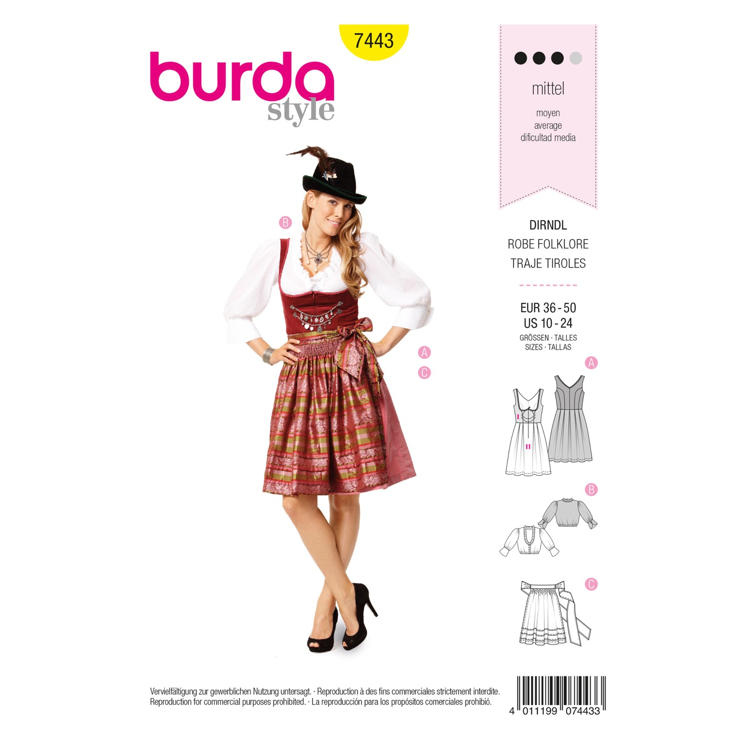 Schnittmuster Burda style, Kleid, Gelb