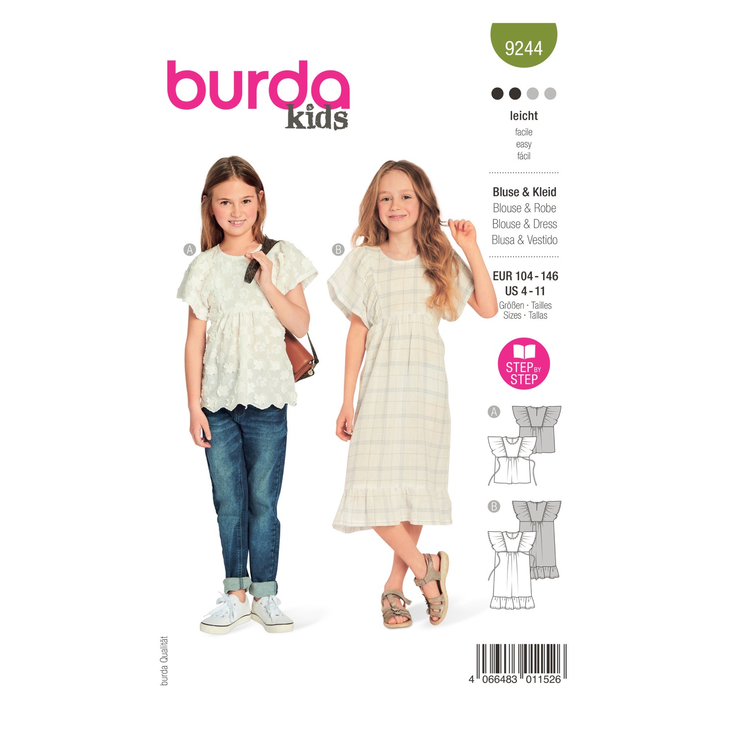 Schnittmuster Burda kids, Kleid, Top, Grün