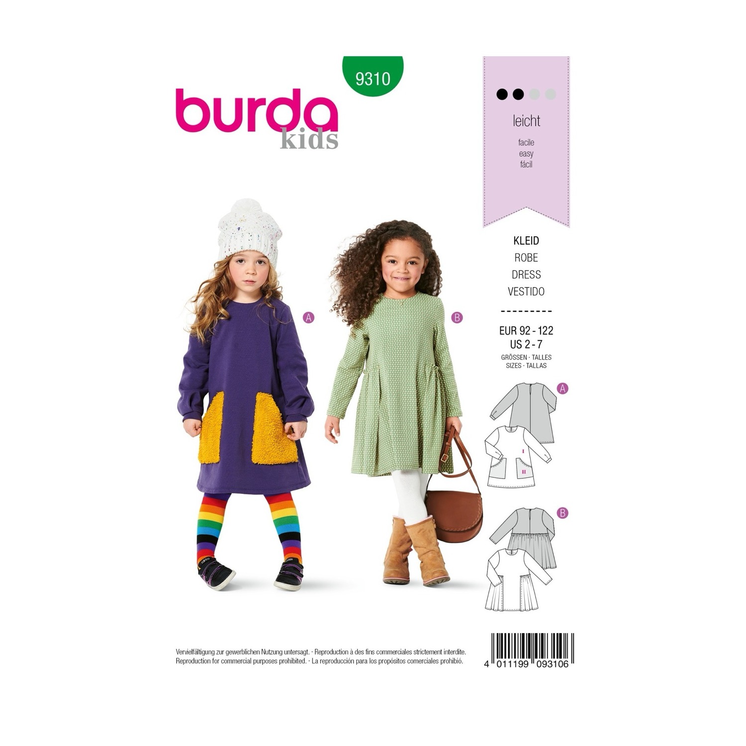 Schnittmuster Burda kids, Kleid, Grün
