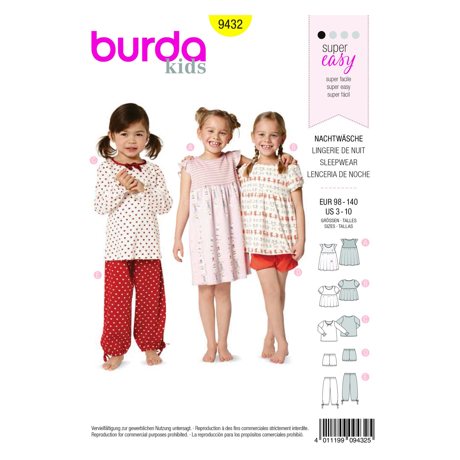 Schnittmuster Burda kids, Homewear, Gelb