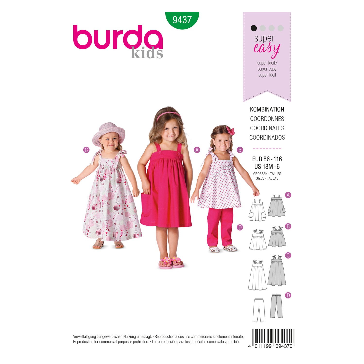 Schnittmuster Burda kids, Kleid, Hose, Grün