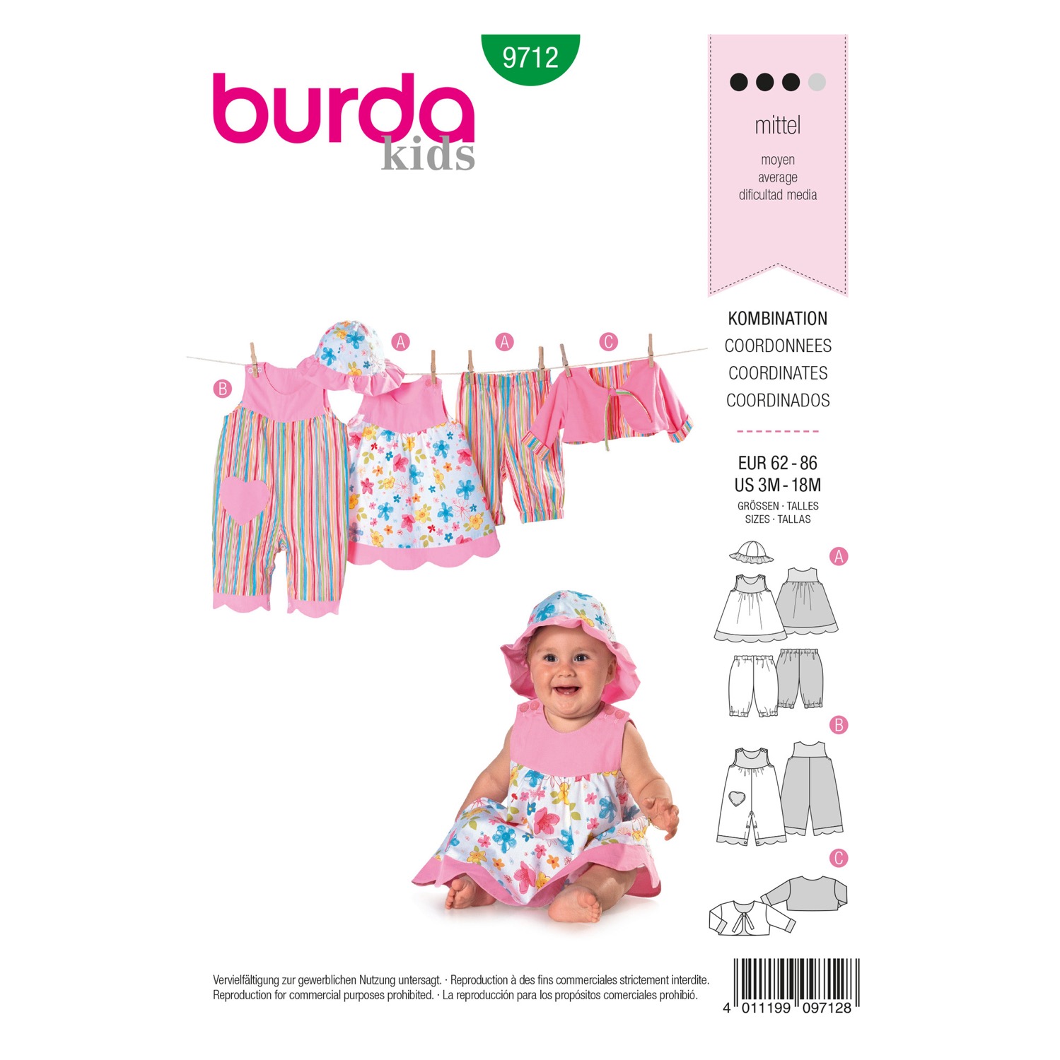 Schnittmuster Burda kids, Hose, Kleid, Jacke, Baby, Grün