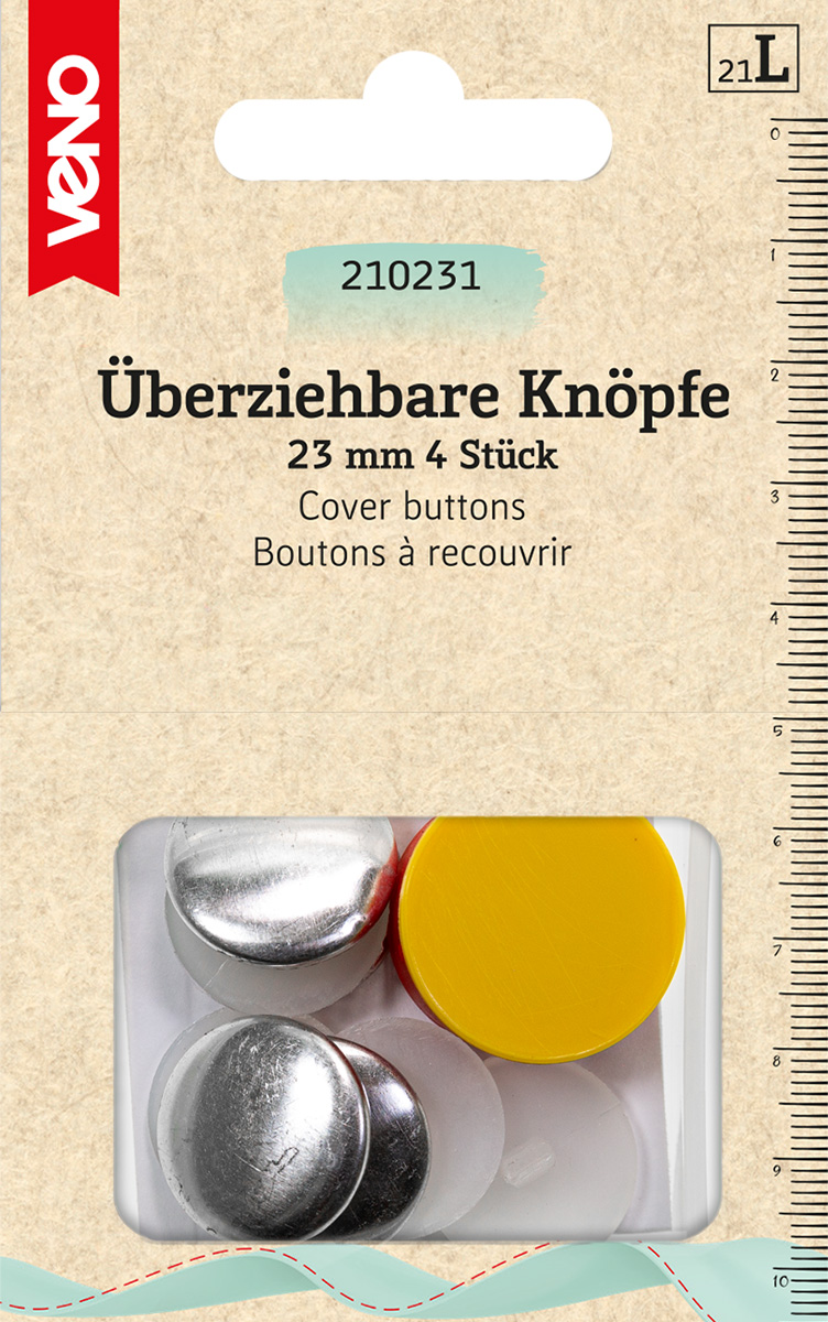 Überziebare Knöpfe, Packung, silber 23mm