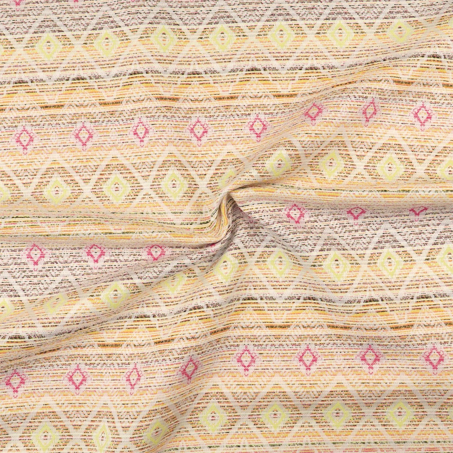 Leichtes Buntgewebe, Jacquard, offwhite, gelb, pink, schwarz, grafisch gemustert
