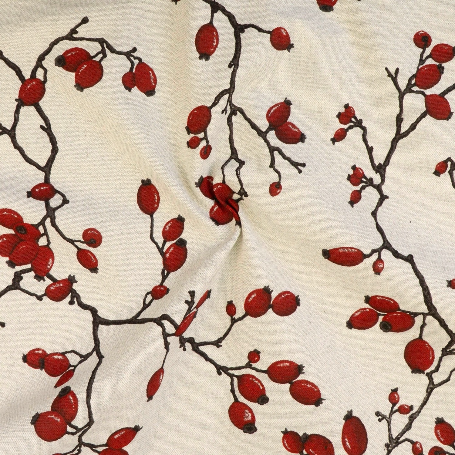 Dekostoff, Panama, grau, rot, dunkelbraun, florale Motive