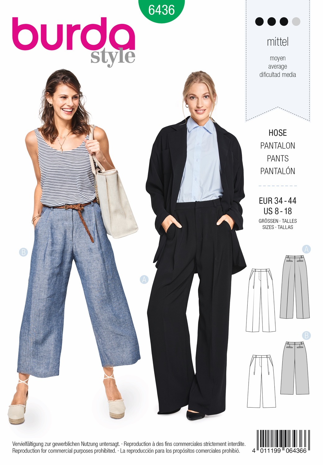 Schnittmuster Burda style, Hose, Grün