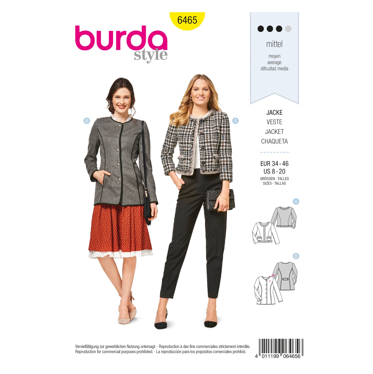 Schnittmuster Burda style, Jacke, Gelb