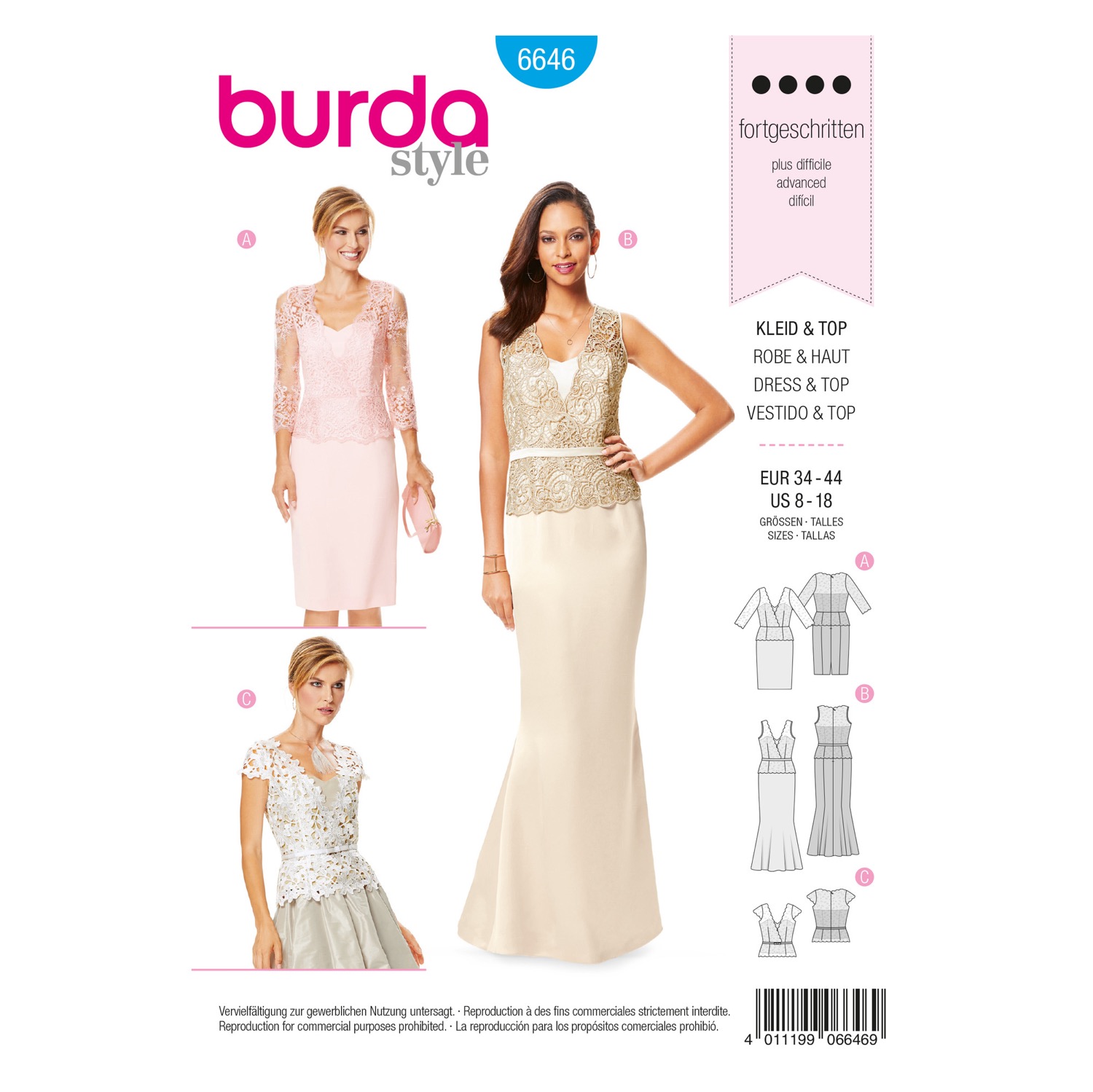Schnittmuster Burda style, Kleid, Top, Gelb