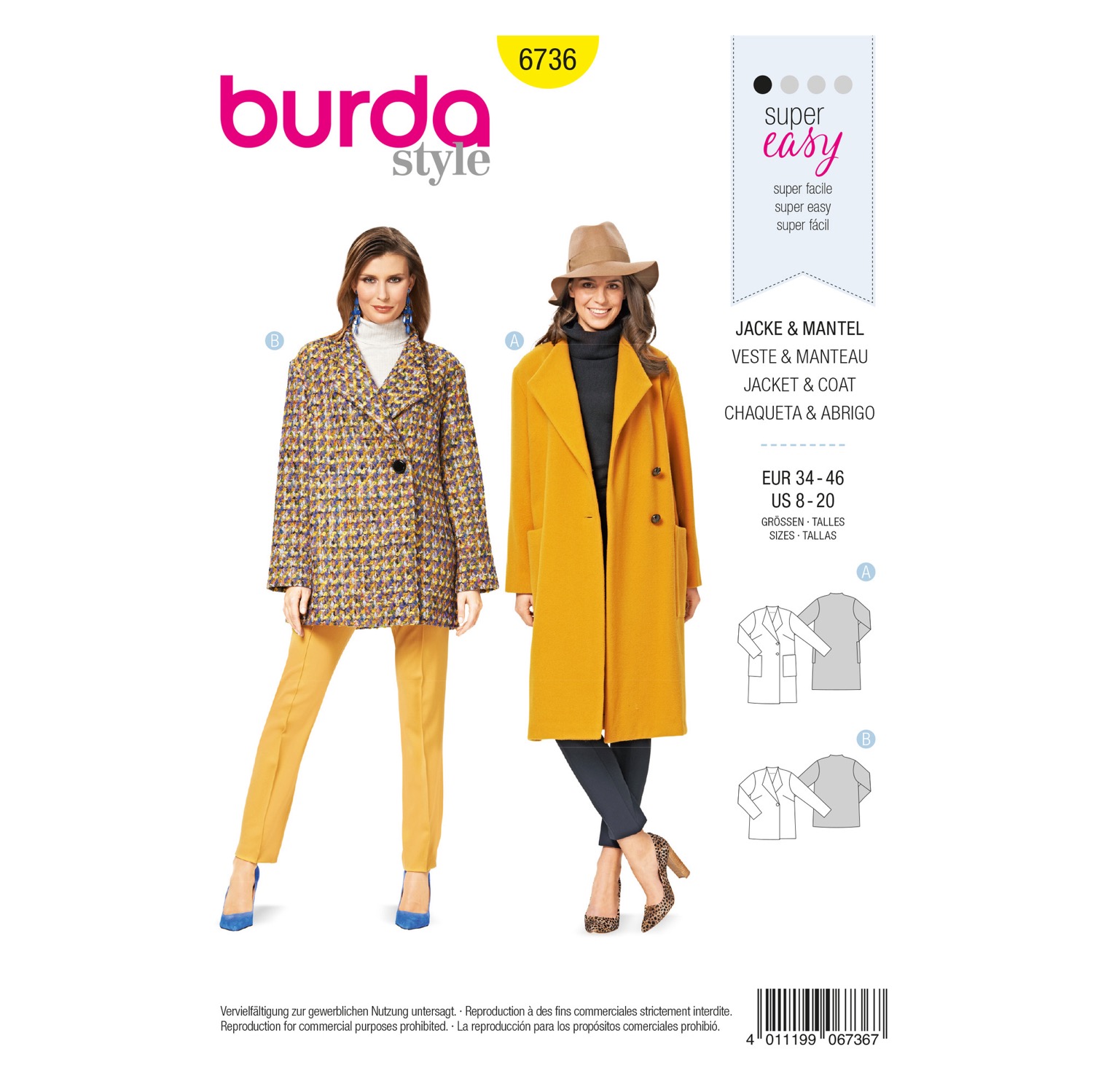 Schnittmuster Burda style, Jacke, Gelb