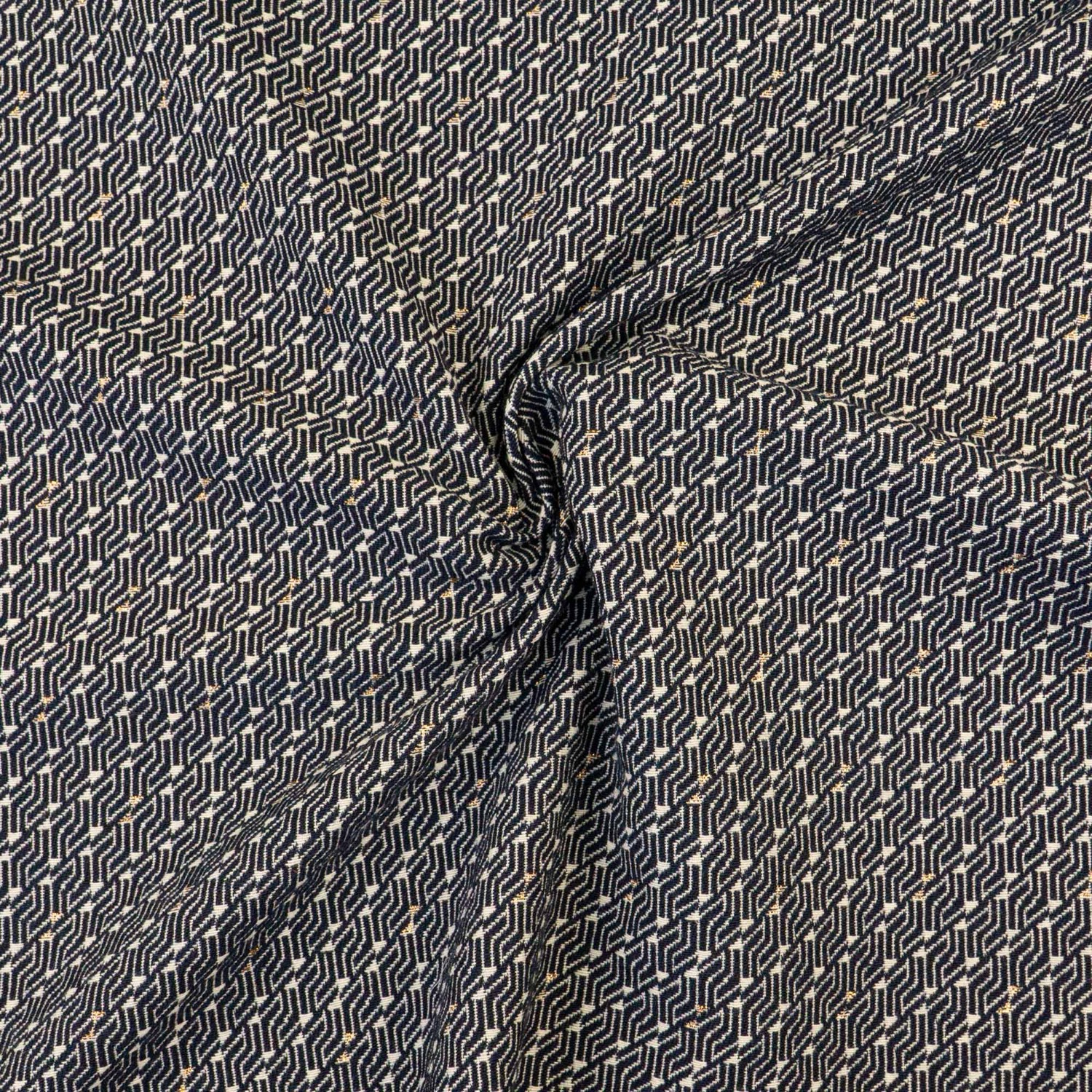 Jacquard, dunkelblau, offwhite, kupfer, grafisch gemustert