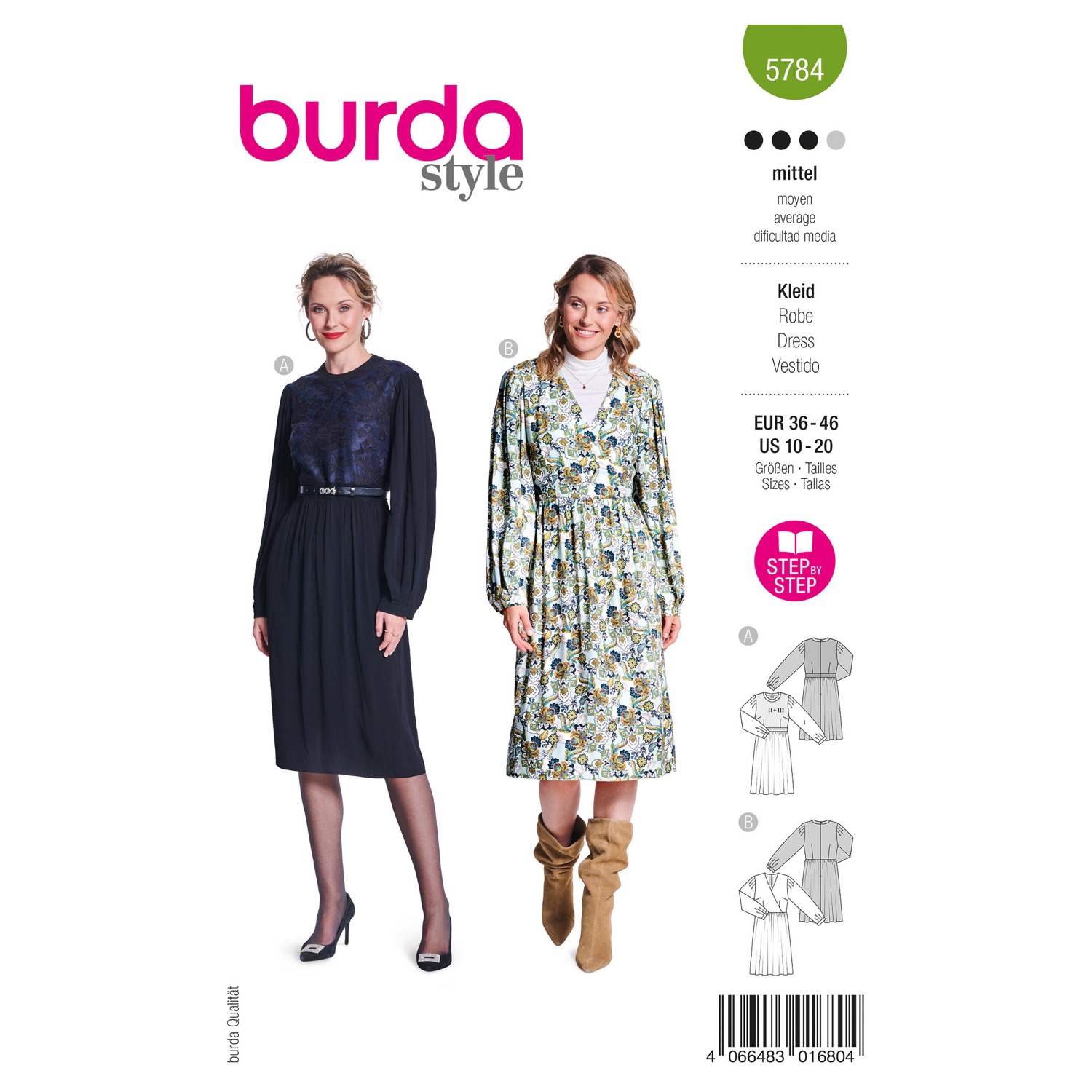 Schnittmuster Burda style, Kleid, grün