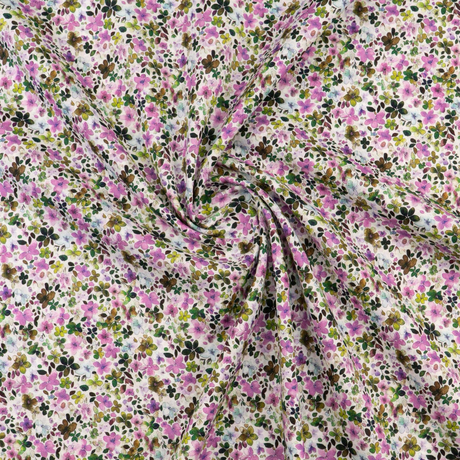 Baumwollstoff, Popeline, offwhite, grüntöne, lilatöne, mille fleurs
