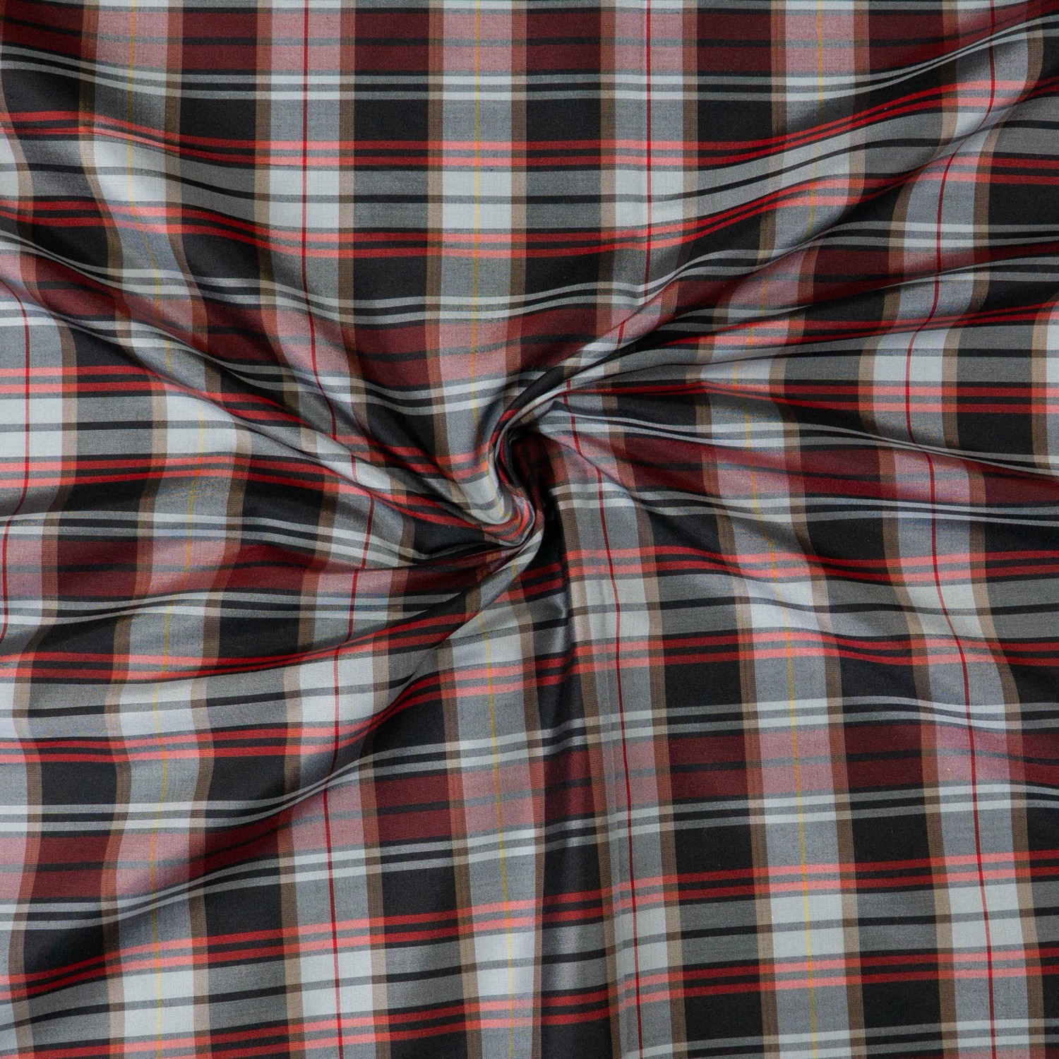 Shantung Seide, schwarz, grau, rot, Webkaro