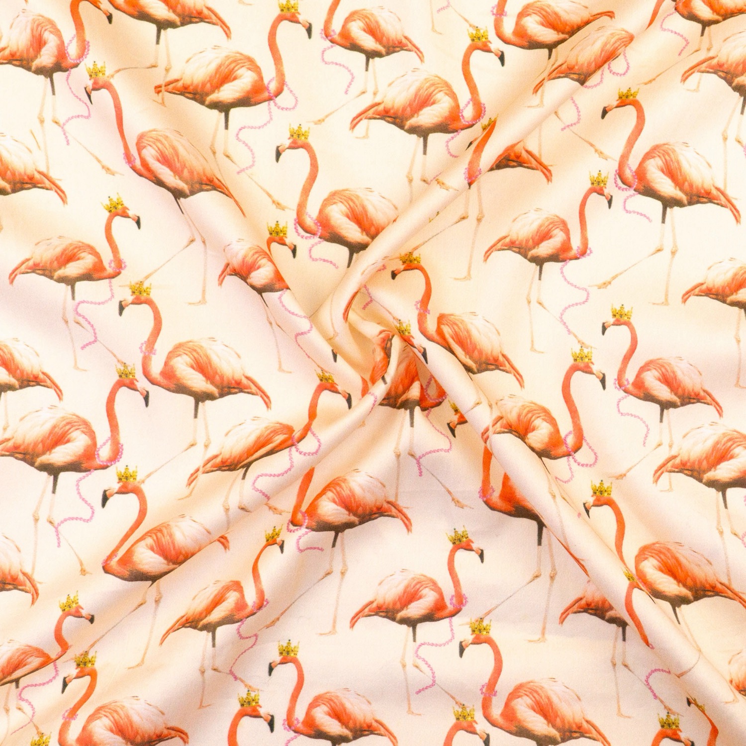 Leichter Baumwollstoff, Satin, rosatöne, gelb, Tiermotive