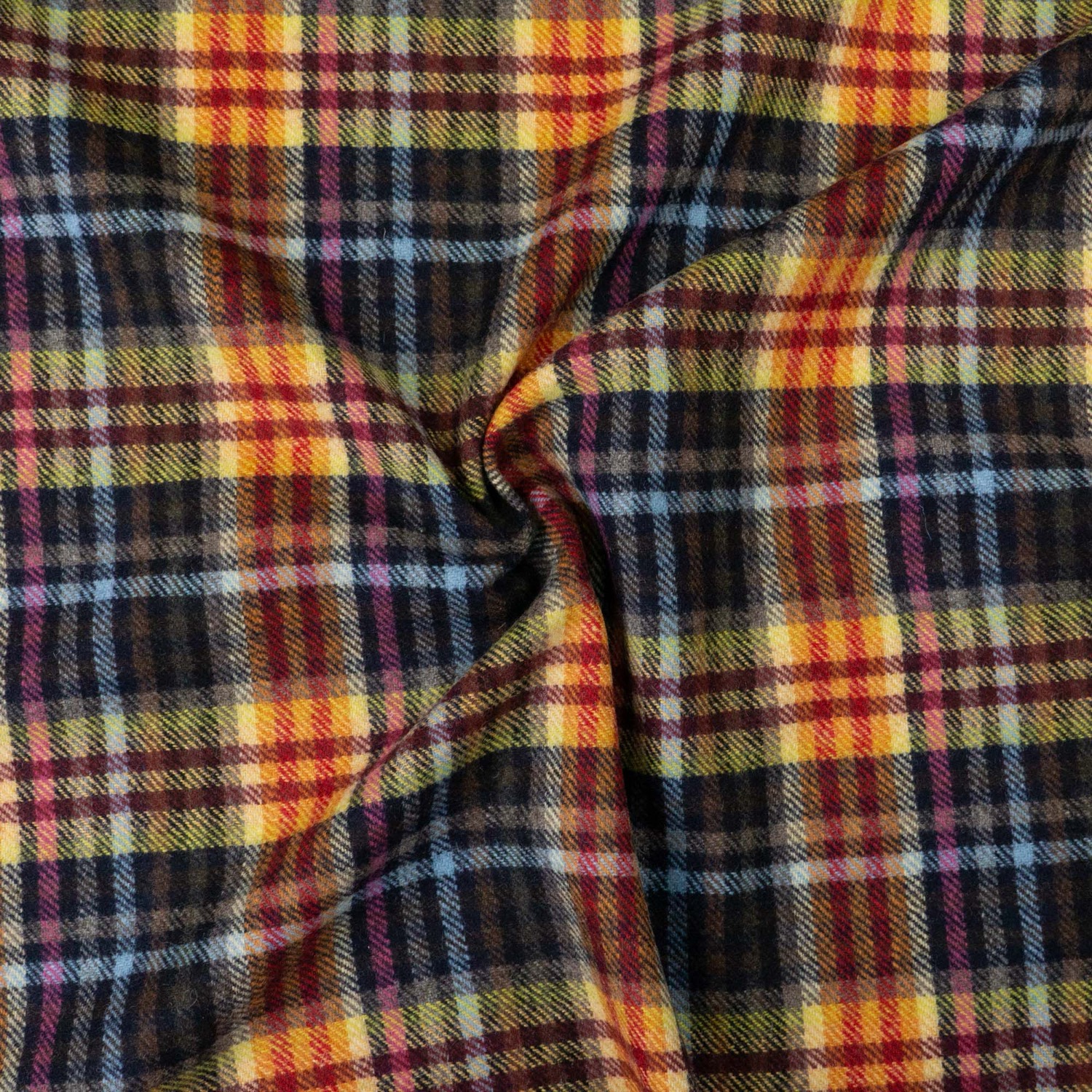 Wollstoff, Streichgarn, orange, rot, blautöne, grautöne, Webkaro