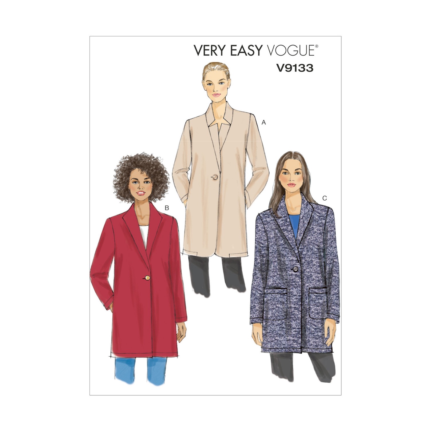 Einzelschnittmuster Vogue, große Größen, Jacke, Rot
