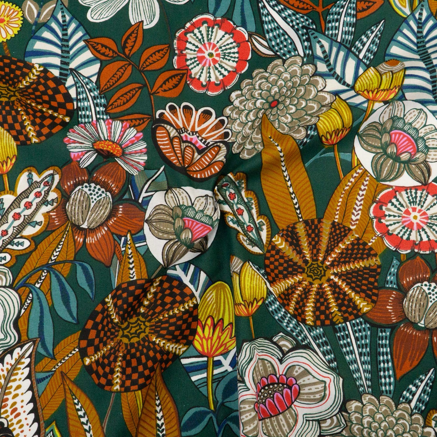 Baumwollstoff, Cretonne, grüntöne, blautöne, brauntöne, offwhite, florale Motive