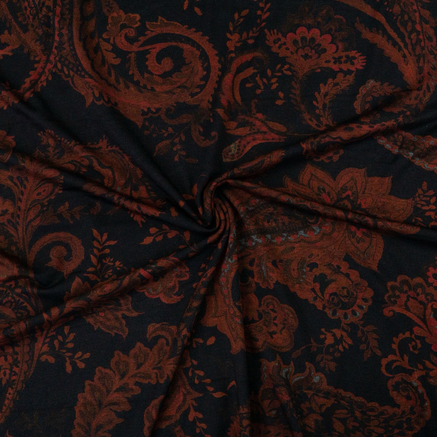 Viskosejersey, schwarz, brauntöne, grau, Paisley-Muster