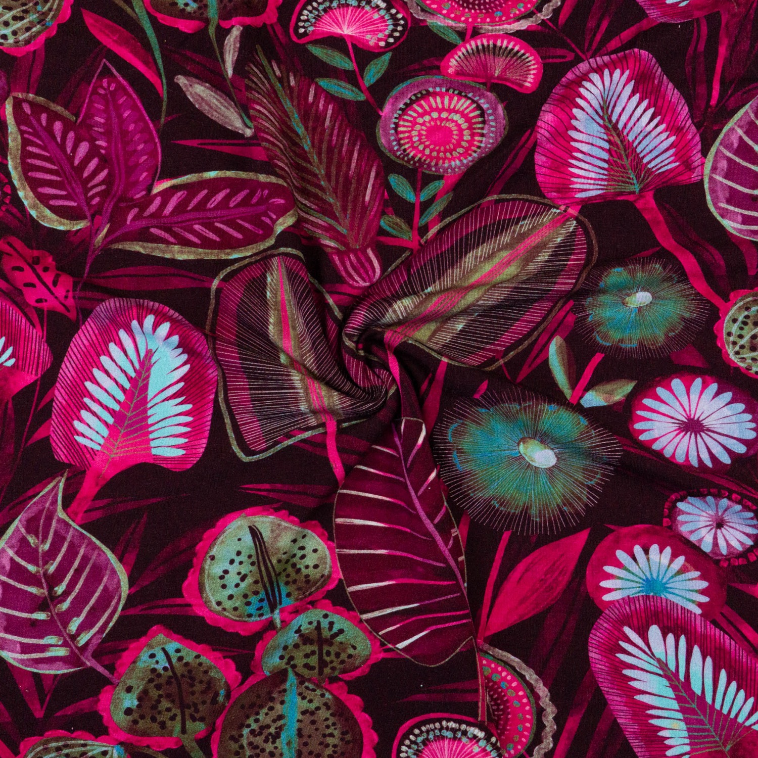Viskosejersey, beerentöne, pink, grün, hellblau, florale Motive