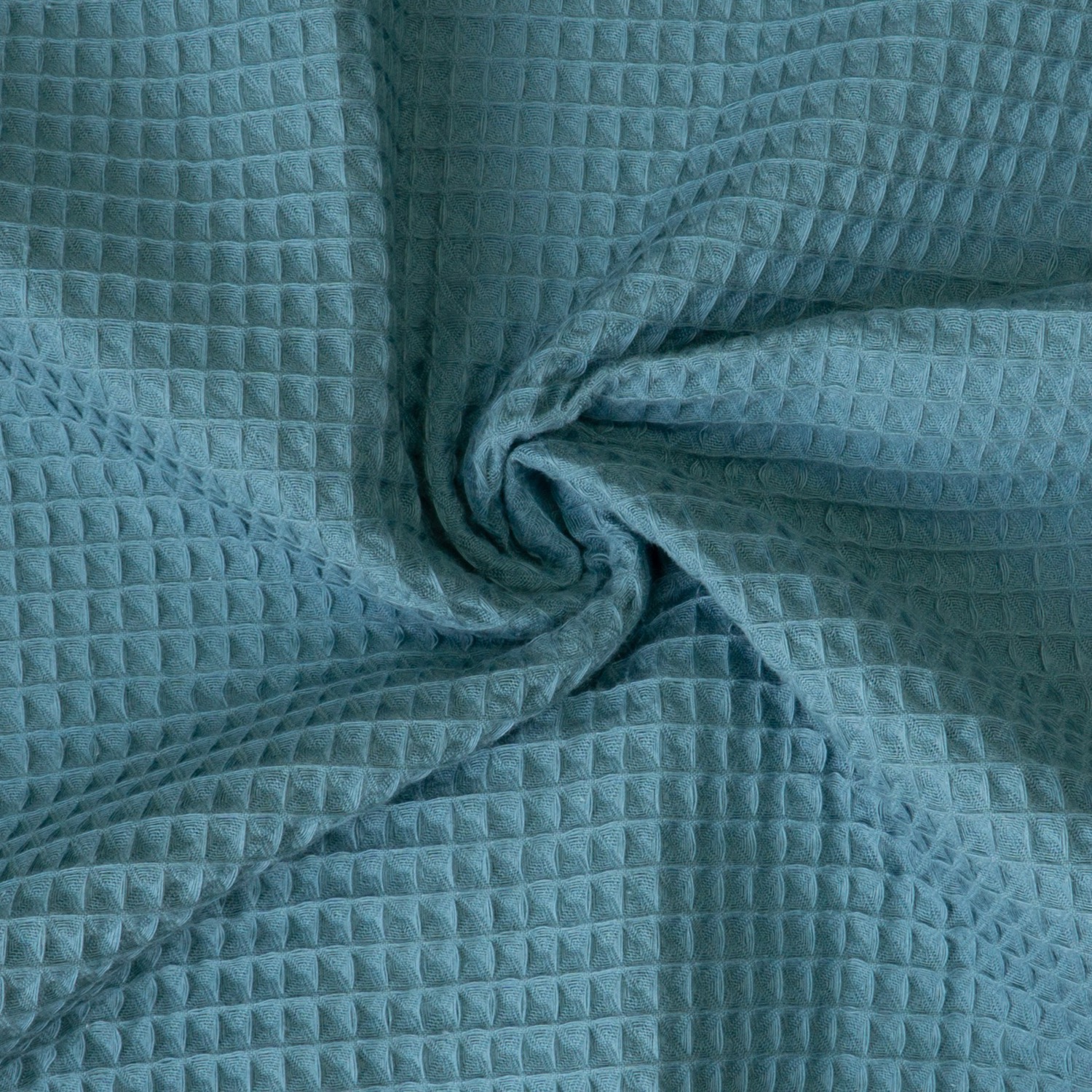 Baumwollstoff, Waffelpiqué, mittelblau, uni, Webstruktur
